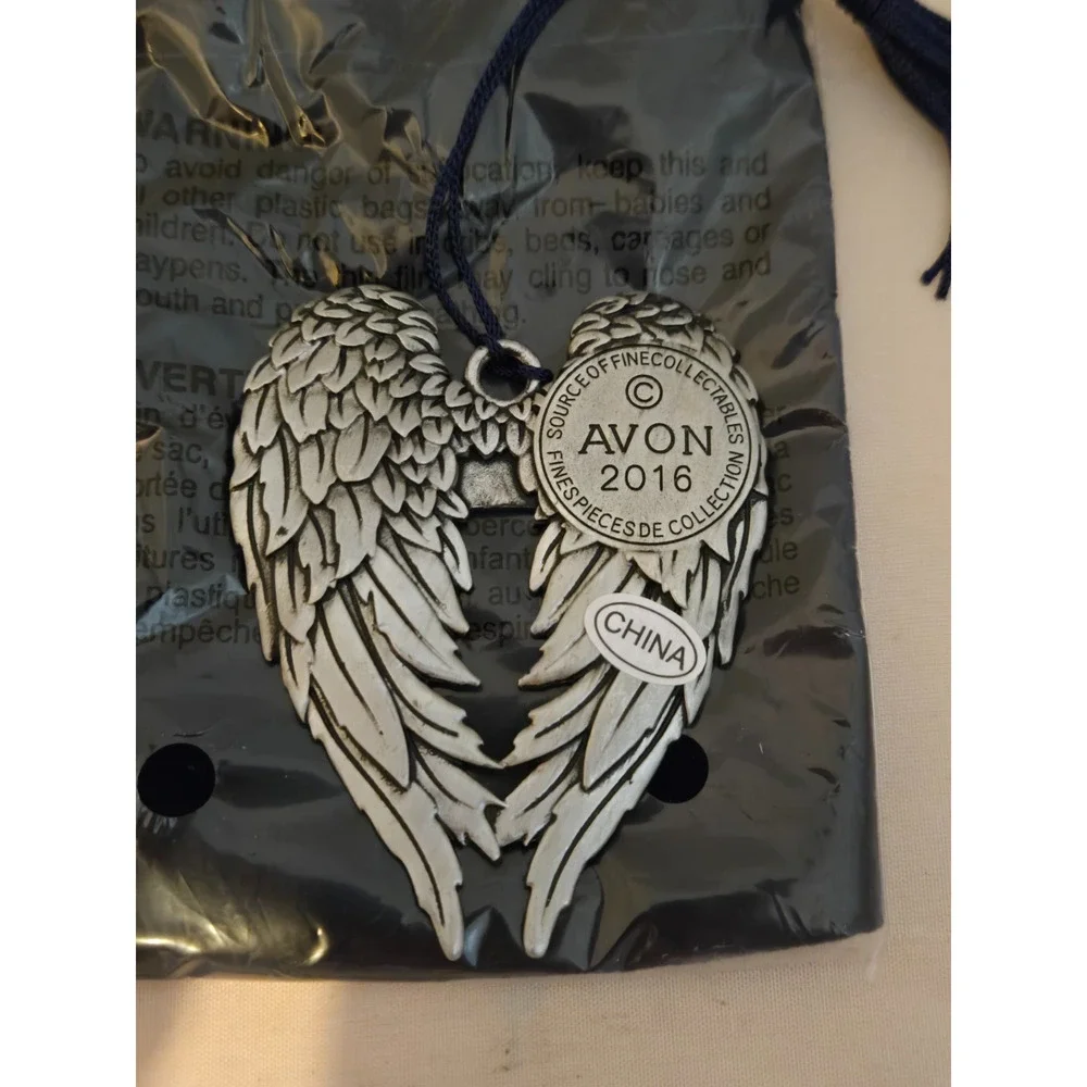 2016 Avon Pewter Angels Wings Christmas Ornament - NEW. W/Box & Blue Bag